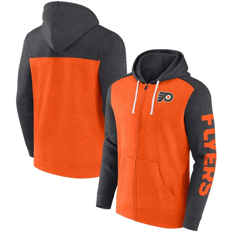 Philadelphia Flyers Heather Orange/Heather Charcoal Down and Distance Full-Zip Hoodie