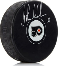John LeClair Philadelphia Flyers Autographed Hockey Logo Puck - Dynasty Sports & Framing 