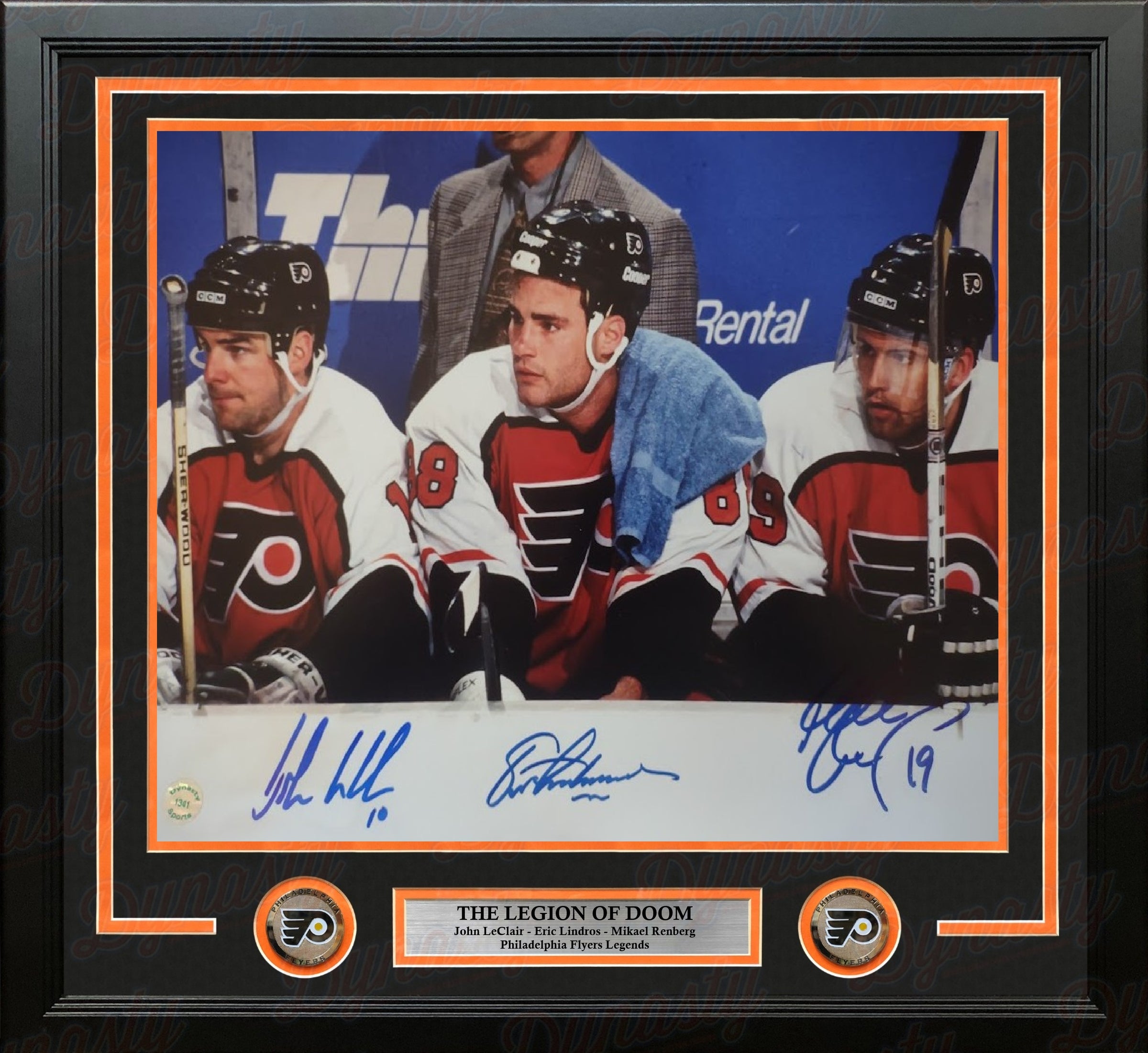Legion of Doom Autographed Philadelphia Flyers 11" x 14" Framed Photo (Lindros, LeClair, Renberg)
