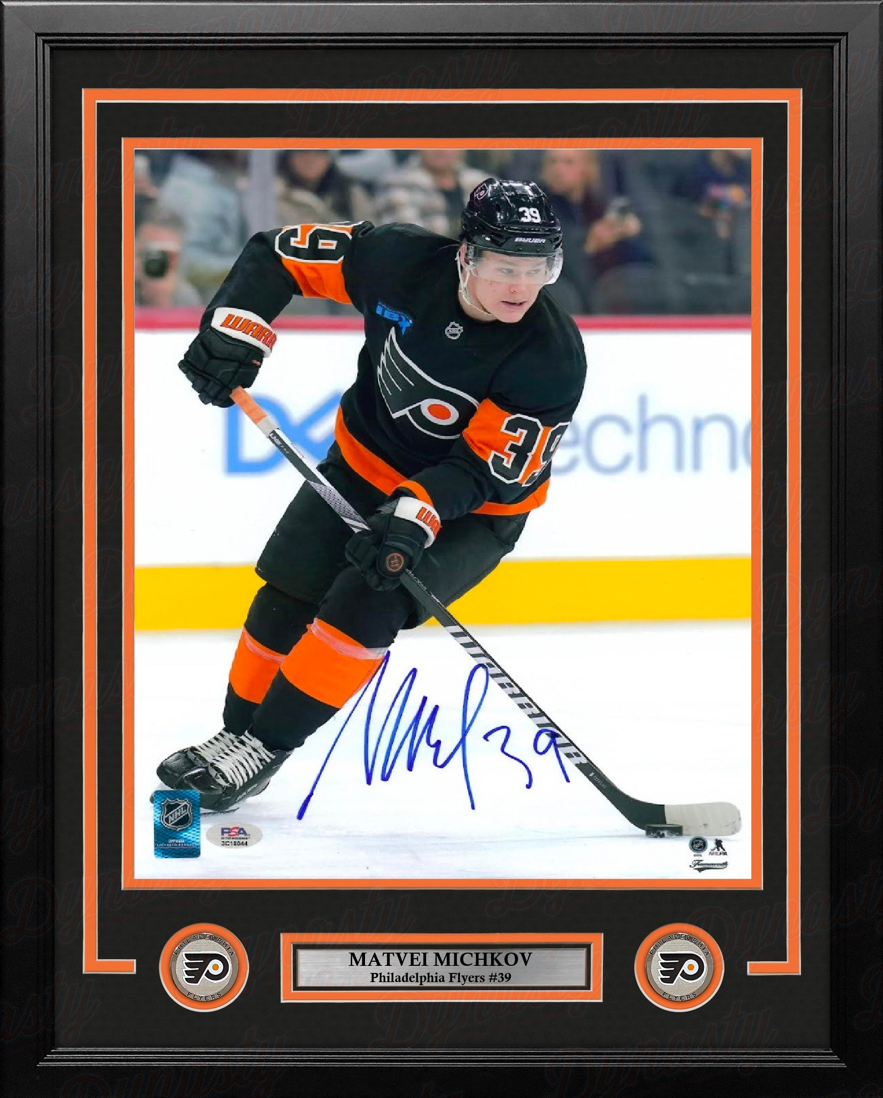 Matvei Michkov in Black Philadelphia Flyers Autographed 11" x 14" Framed Hockey Photo