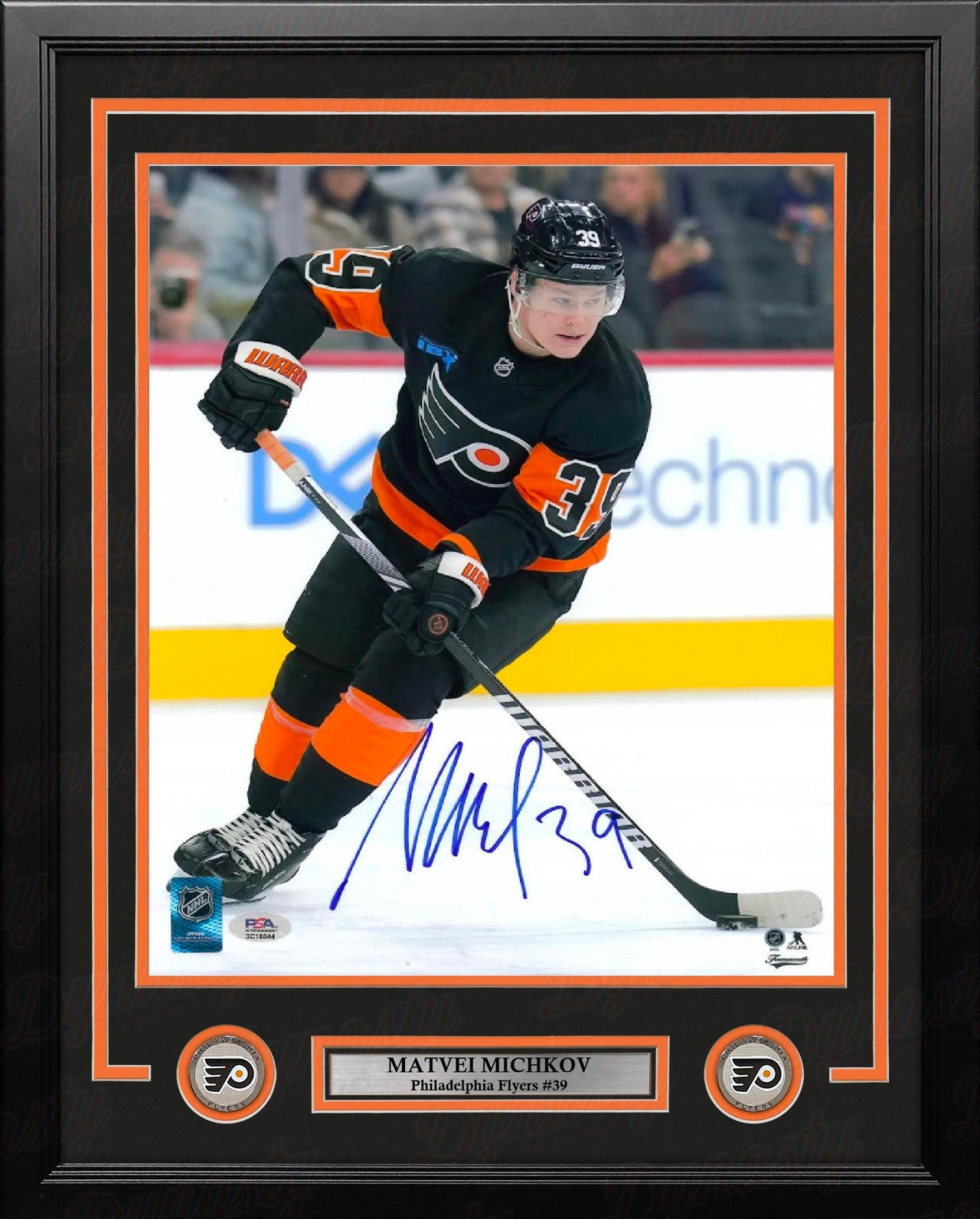 Matvei Michkov in Black Philadelphia Flyers Autographed 16" x 20" Framed Hockey Photo