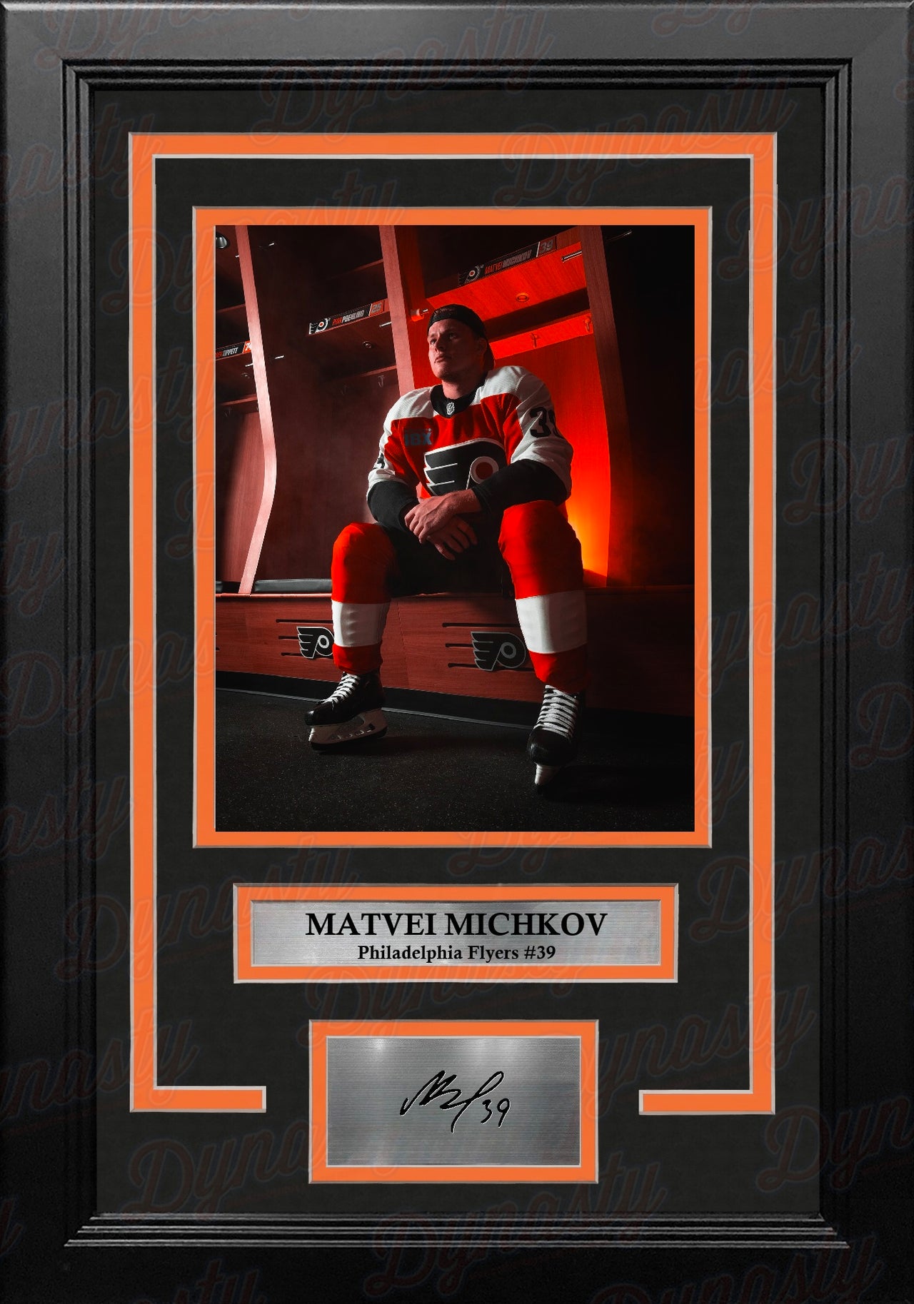 Matvei Michkov in the Locker Room Philadelphia Flyers 8" x 10" Framed Hockey Photo with Engraved Autograph
