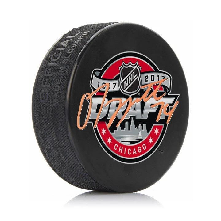 Owen Tippett Autographed Philadelphia Flyers 2017 Draft Hockey Logo Puck