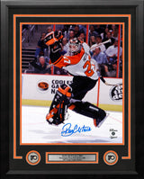 Ron Hextall Leaping Action Philadelphia Flyers Autographed 16" x 20" Framed Hockey Photo - Dynasty Sports & Framing 