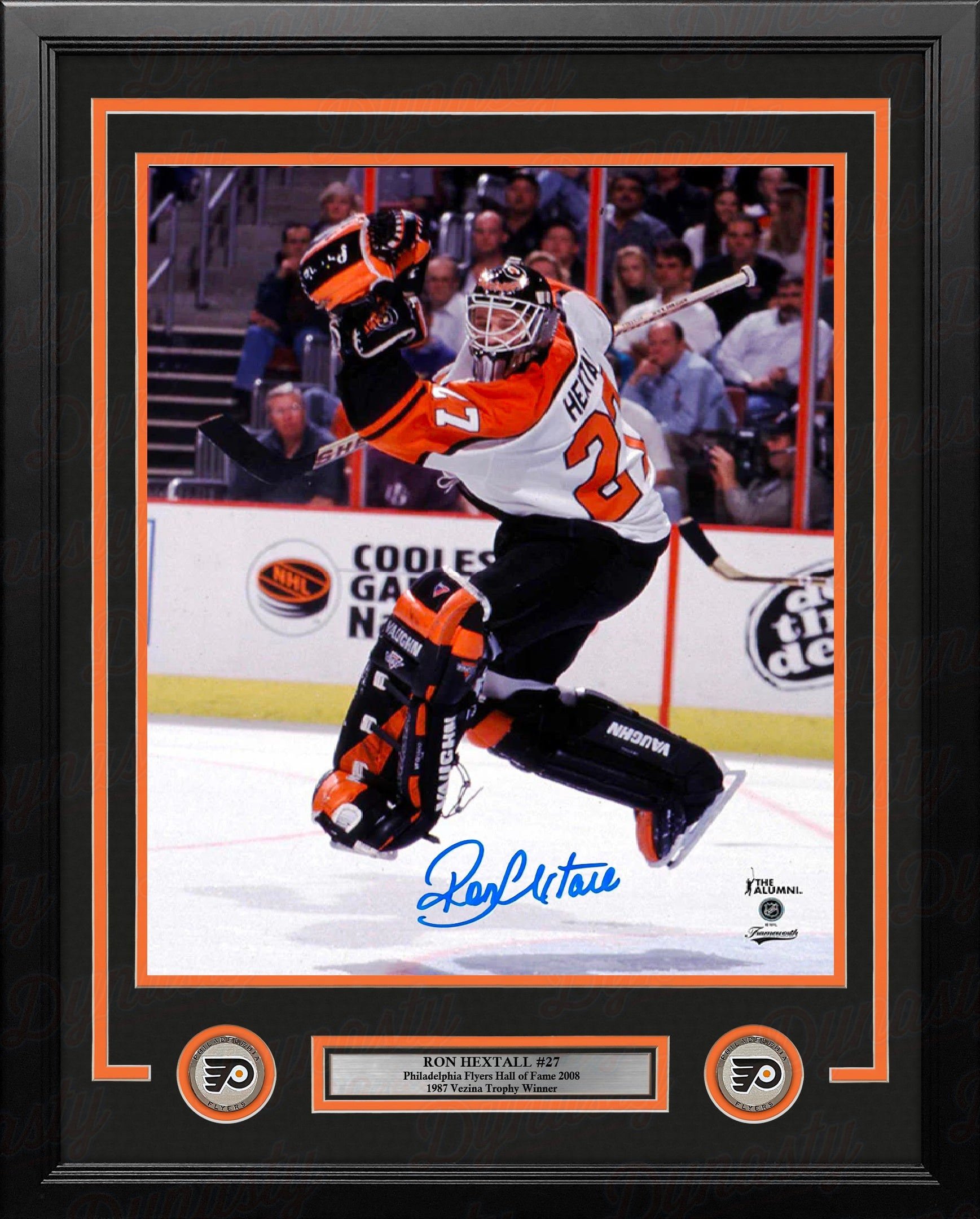 Ron Hextall Leaping Action Philadelphia Flyers Autographed 11" x 14" Framed Hockey Photo