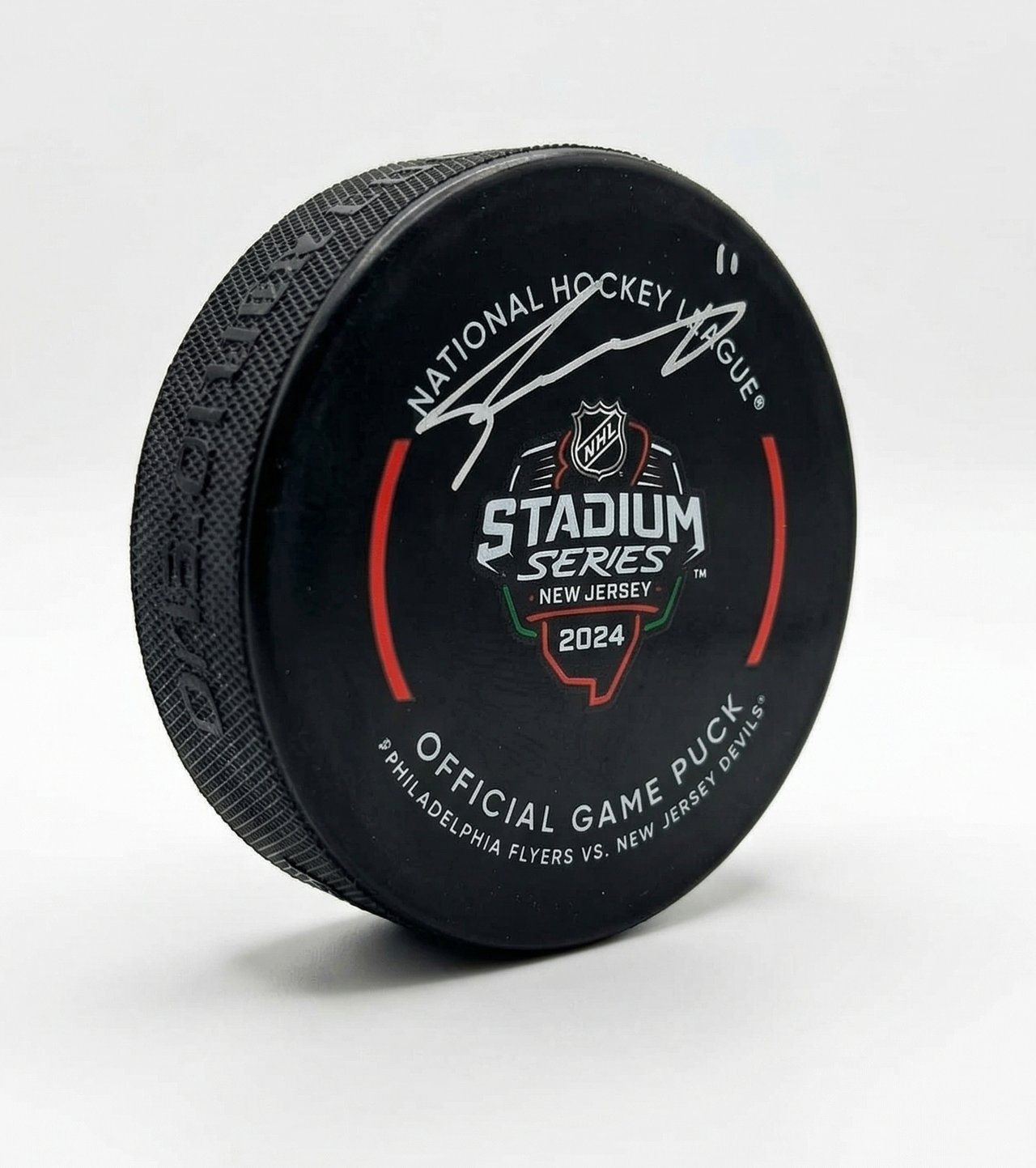 Travis Konecny Philadelphia Flyers Autographed 2024 Stadium Series Game Model Hockey Puck
