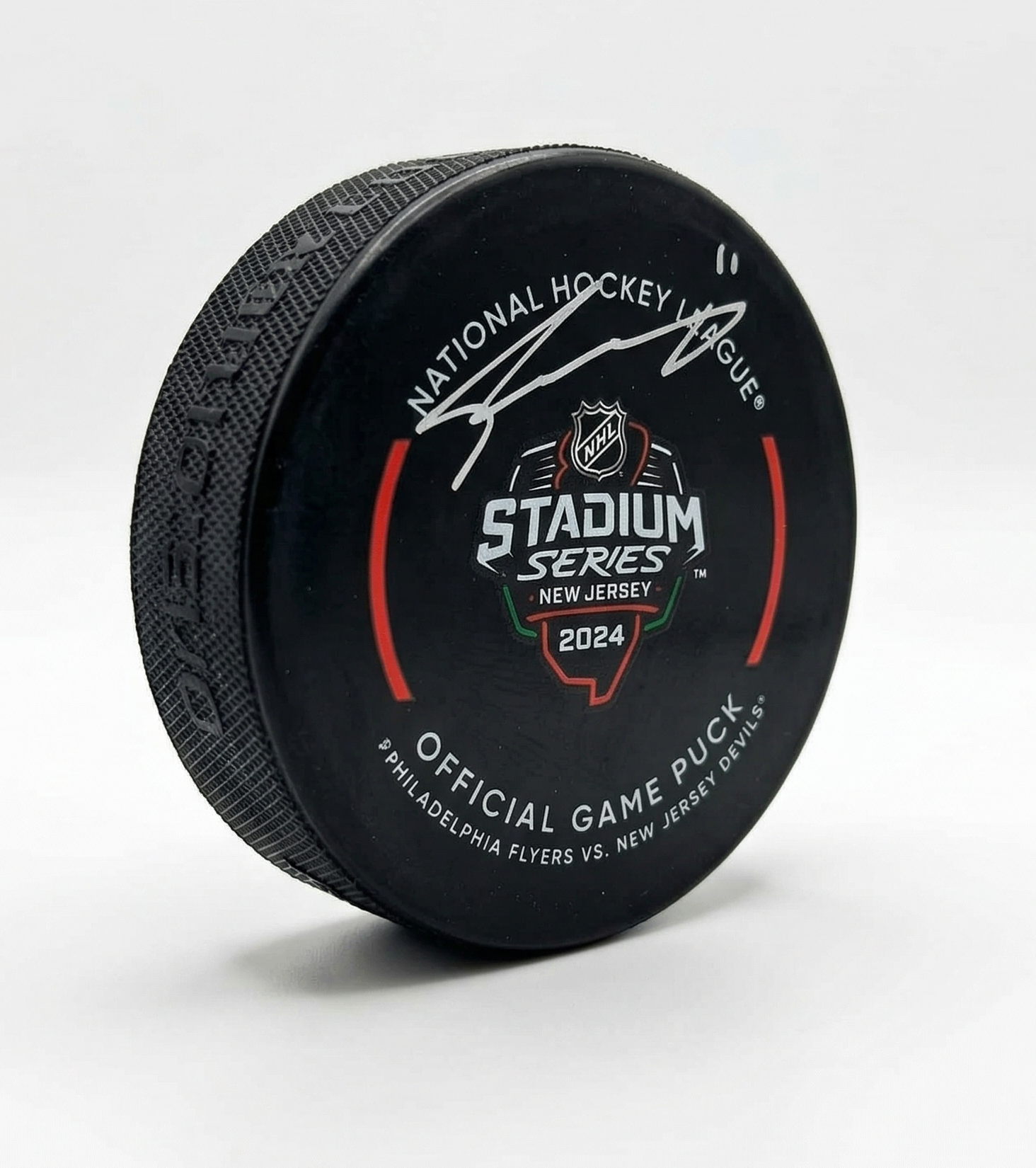 Travis Konecny Philadelphia Flyers Autographed 2024 Stadium Series Game Model Hockey Puck
