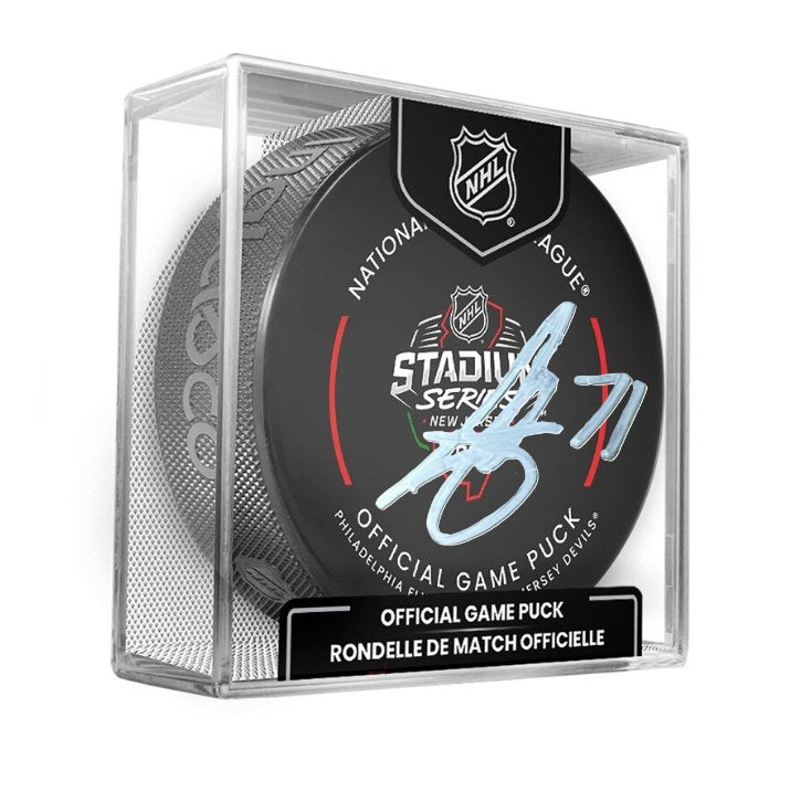 Tyson Foerster Autographed Philadelphia Flyers 2024 Stadium Series Hockey Game Model Puck
