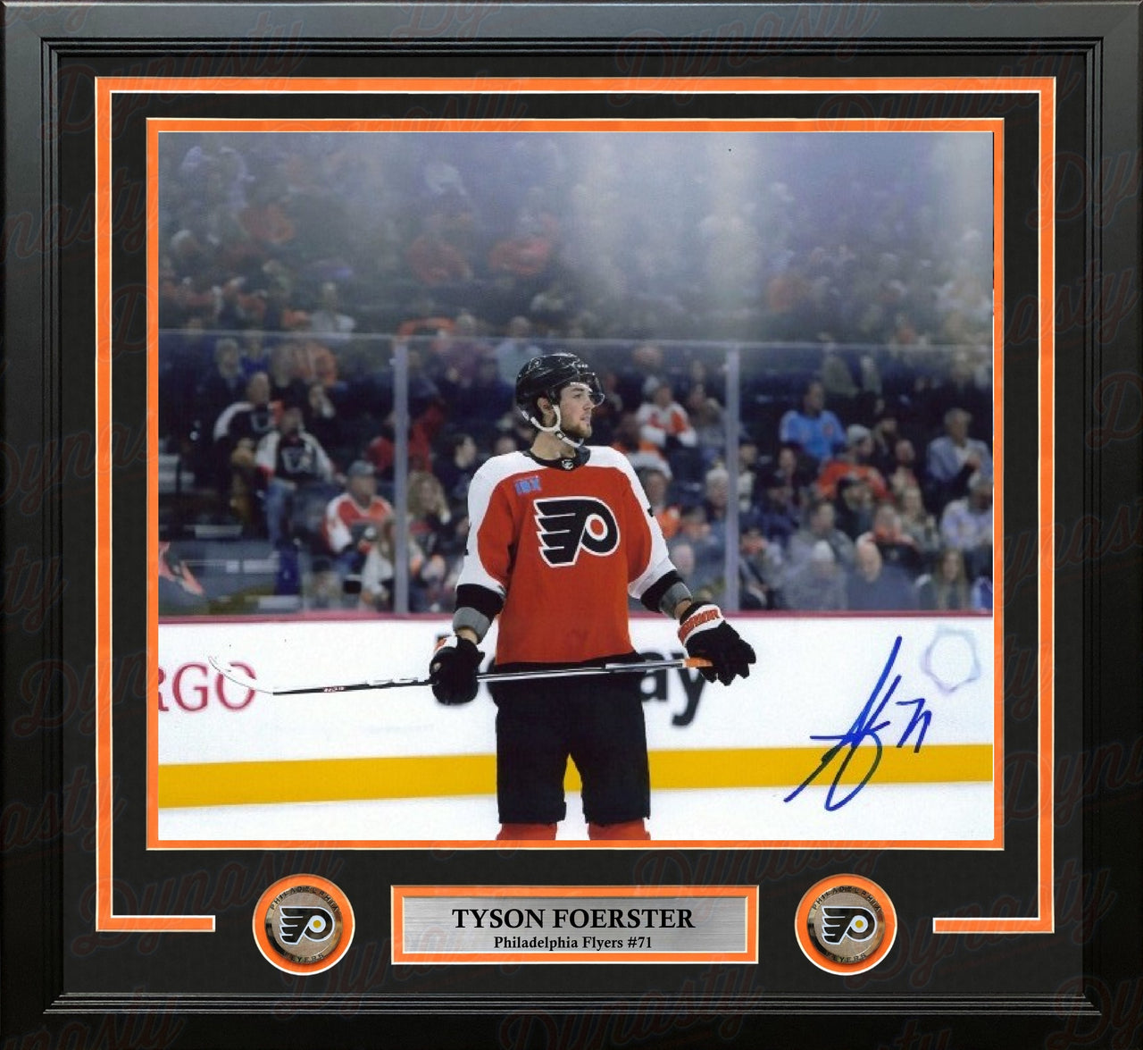 Tyson Foerster in Orange Autographed Philadelphia Flyers 16" x 20" Framed Hockey Photo