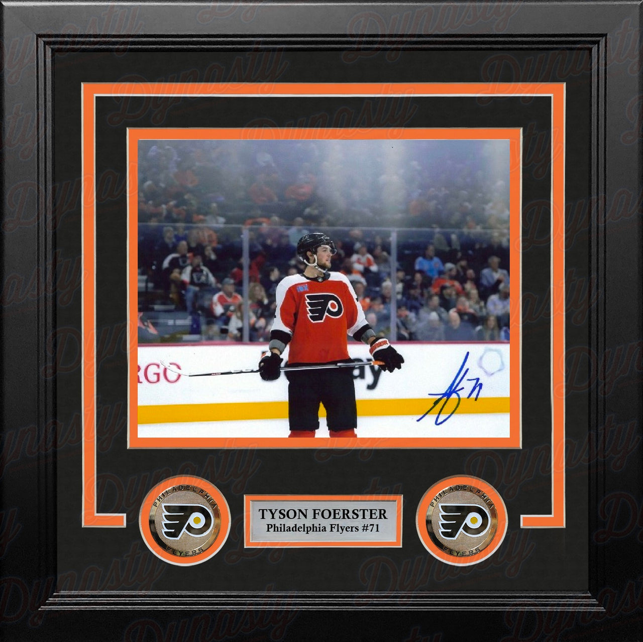 Tyson Foerster in Orange Autographed Philadelphia Flyers 8" x 10" Framed Hockey Photo