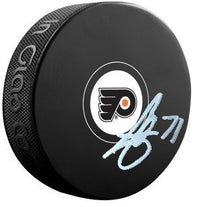 Tyson Foerster Autographed Philadelphia Flyers Hockey Logo Puck - Dynasty Sports & Framing 