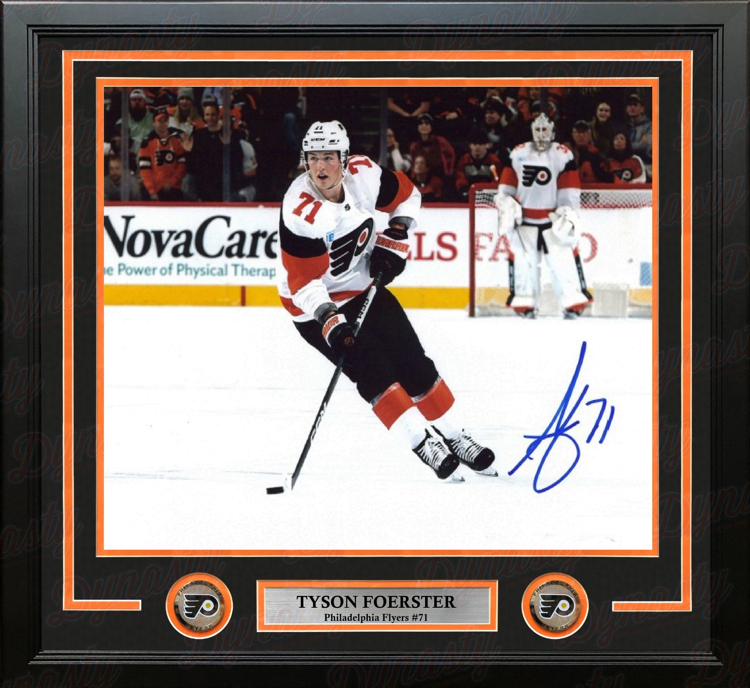 Tyson Foerster in White Autographed Philadelphia Flyers 16" x 20" Framed Hockey Photo