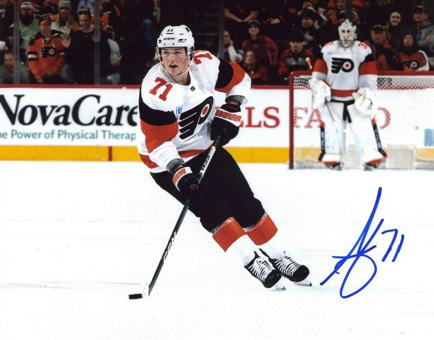 Tyson Foerster in White Autographed Philadelphia Flyers 8" x 10" Hockey Photo