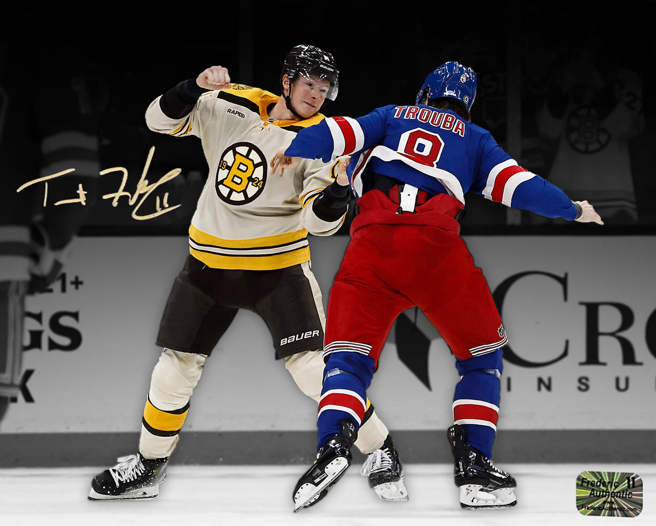 Trent Frederic Fighting Action Boston Bruins Autographed 8" x 10" Hockey Photo