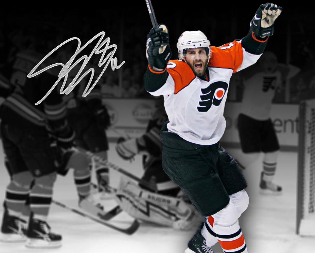 Simon Gagne Philadelphia Flyers Game 7 Game-Winning Goal v. Bruins Autographed 11x14 Blackout Photo