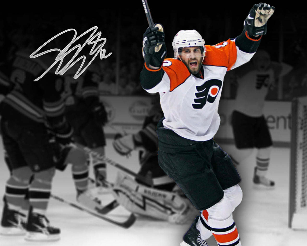 Simon Gagne Philadelphia Flyers Game 7 Game-Winning Goal v. Bruins Autographed 16x20 Blackout Photo