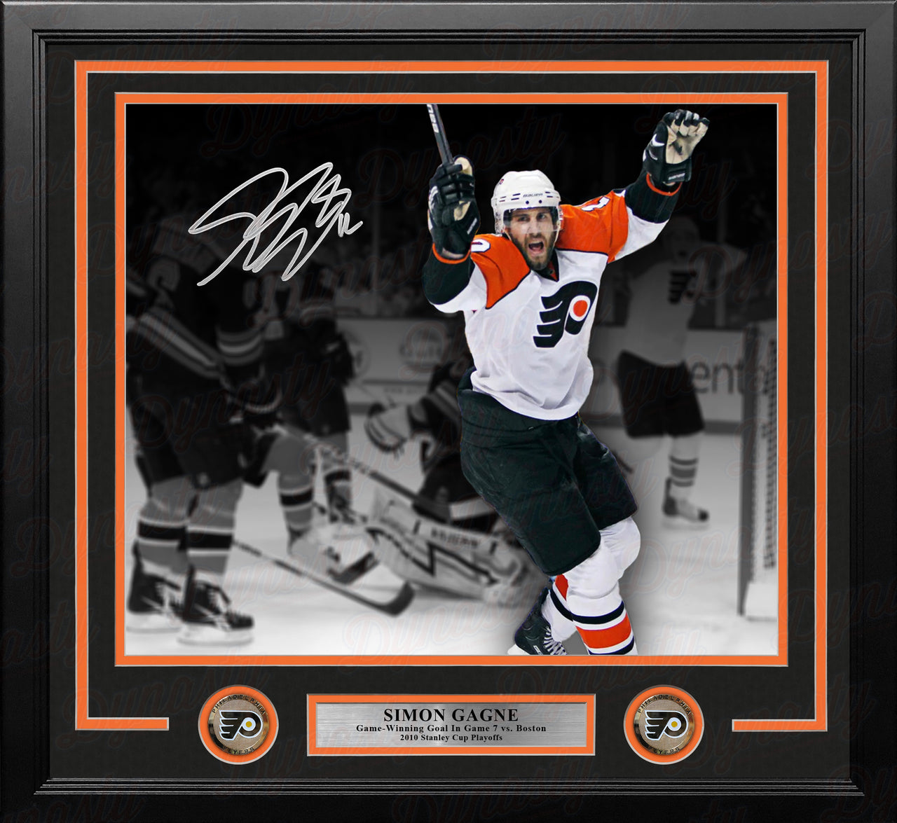 Simon Gagne Philadelphia Flyers Gm 7 Game-Winning Goal v Bruins Autographed 16x20 Framed Black Photo