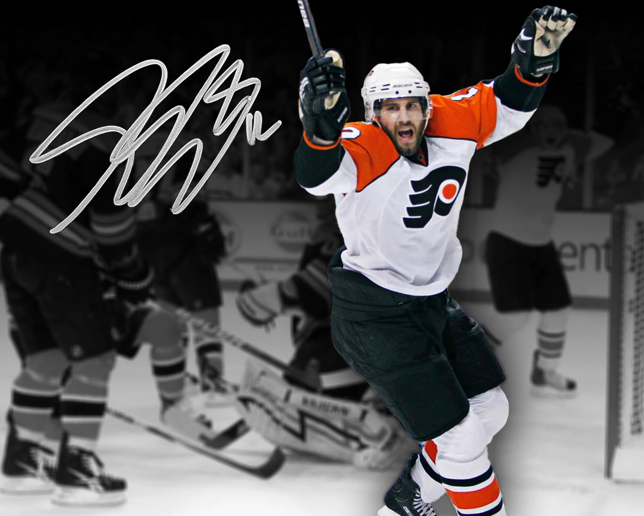 Simon Gagne Philadelphia Flyers Game 7 Game-Winning Goal v. Bruins Autographed 8x10 Blackout Photo