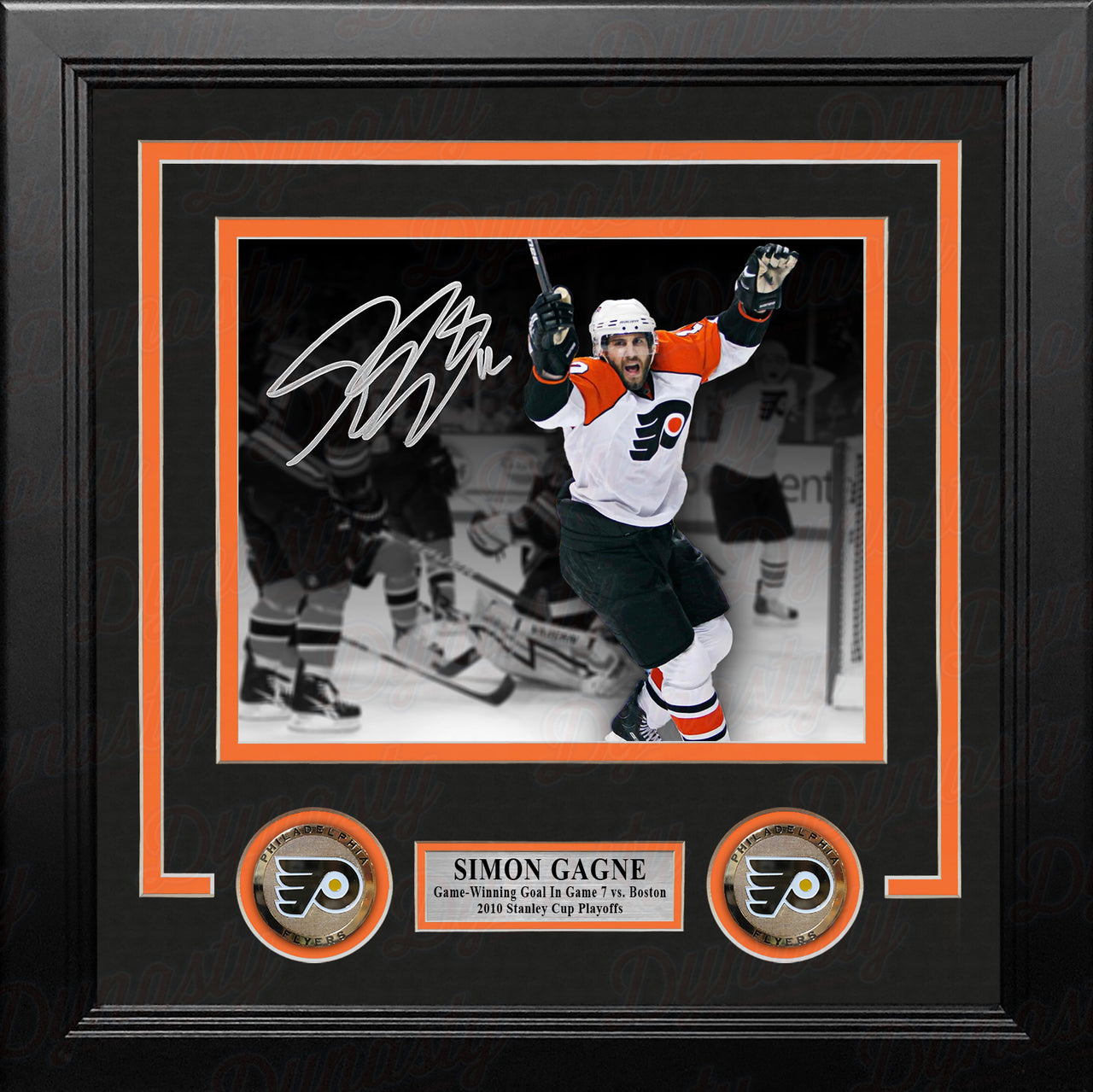 Simon Gagne Philadelphia Flyers Gm 7 Game-Winning Goal v Bruins Autographed 8x10 Framed Black Photo