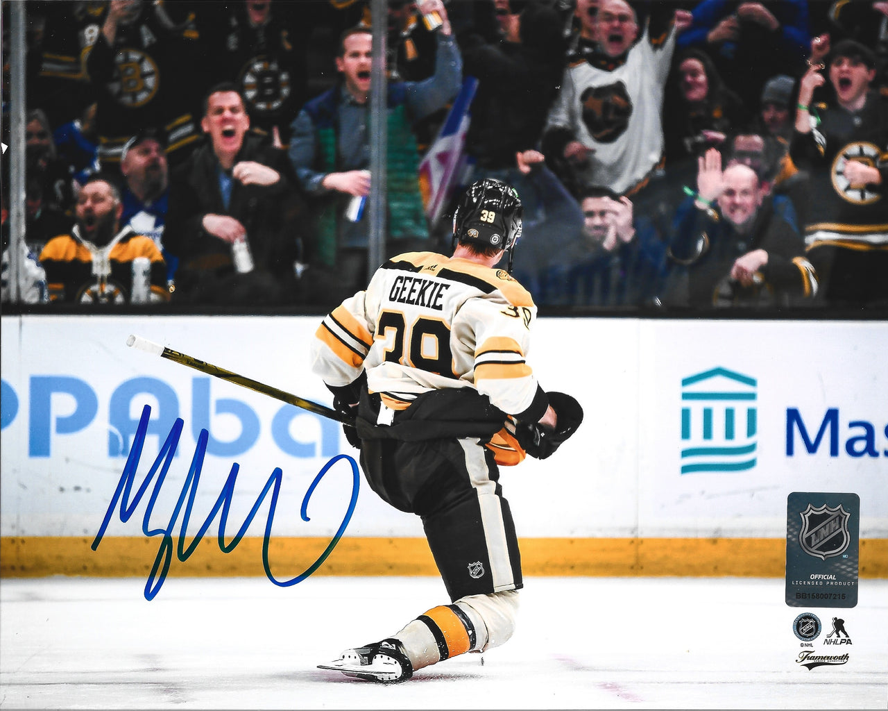 Morgan Geekie Celebration Boston Bruins Autographed 8" x 10" Hockey Photo