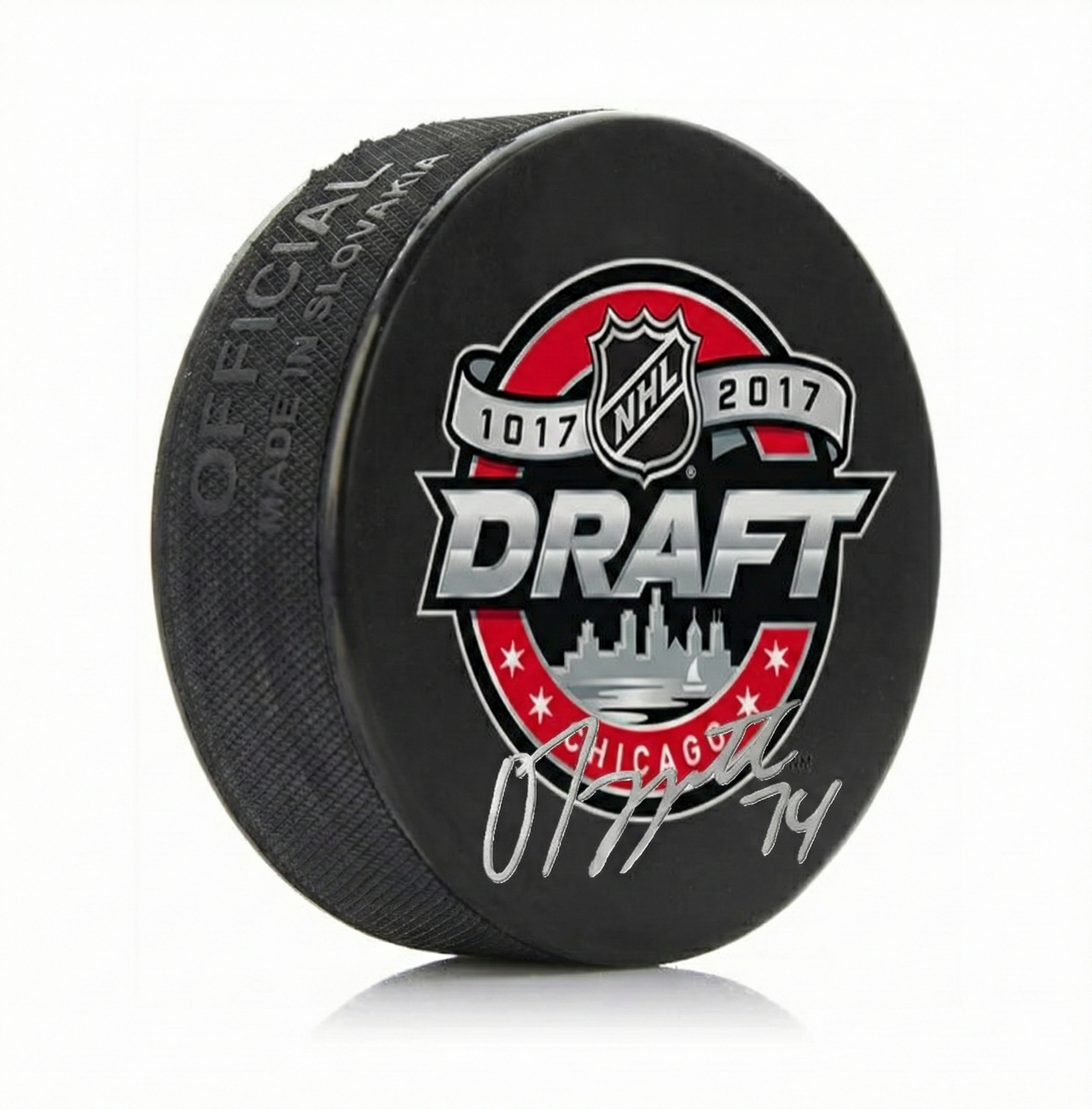 Owen Tippett Autographed Philadelphia Flyers 2017 Draft Hockey Logo Puck - Silver Signature