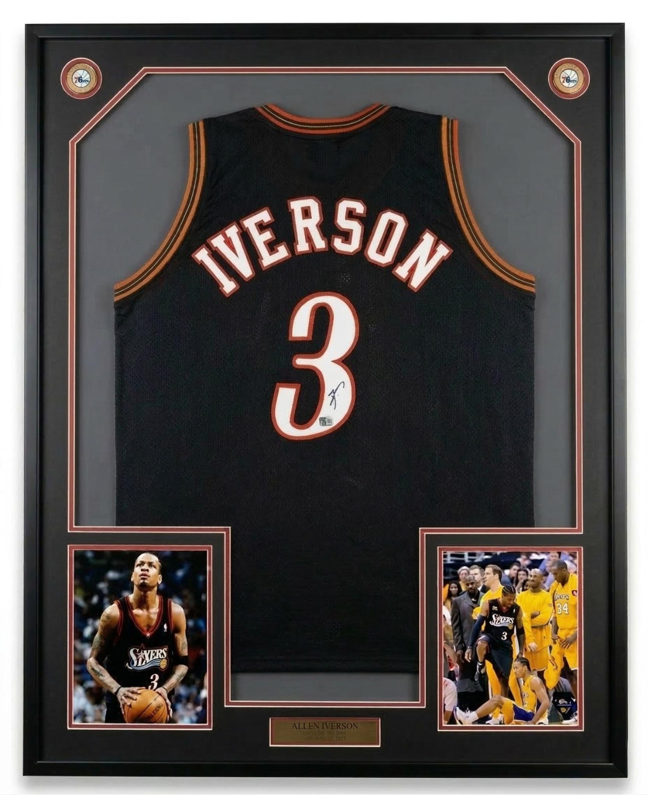 Allen Iverson Philadelphia 76ers Autographed Framed Black Basketball Jersey
