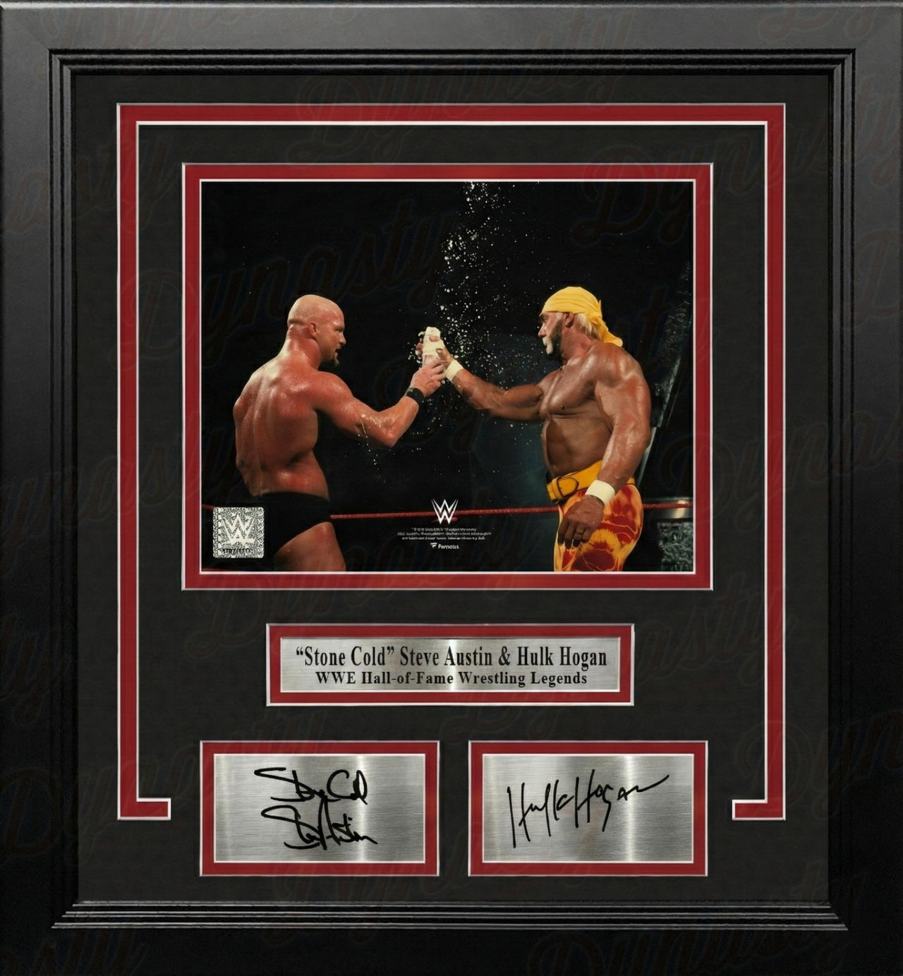 Stone Cold Steve Austin & Hulk Hogan Toast in the Ring 8x10 Framed WWE Photo w/ Engraved Autographs