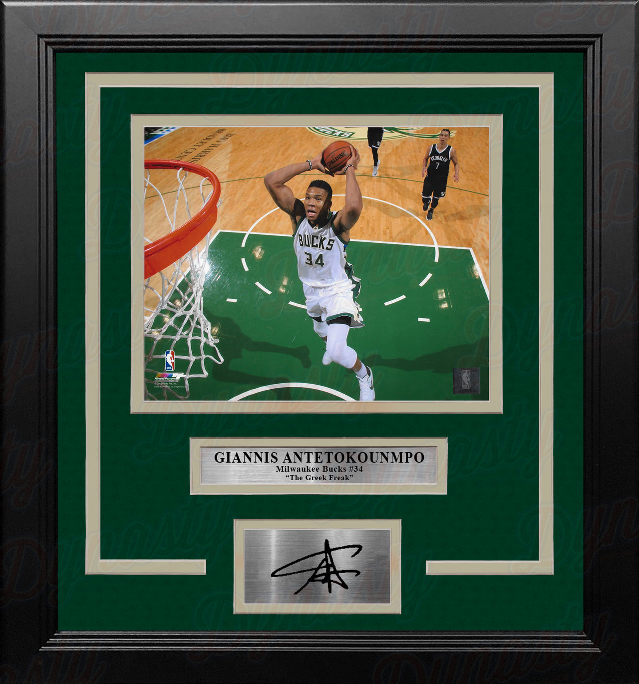 Giannis Antetokounmpo Rim Cam Milwaukee Bucks 8x10 Framed Photo with Engraved Autograph