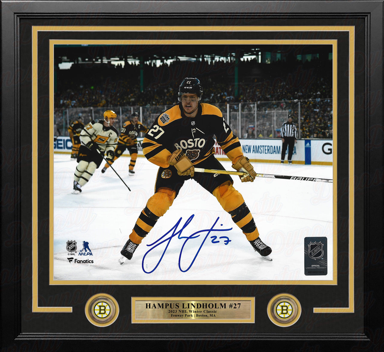 Hampus Lindholm 2023 Winter Classic Action Boston Bruins Autographed Framed Hockey Photo - Dynasty Sports & Framing 