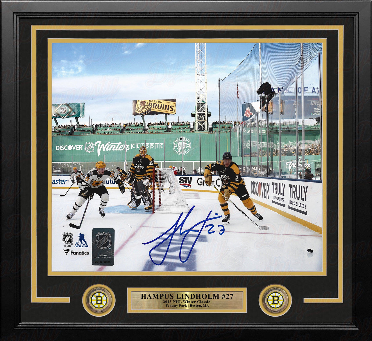 Hampus Lindholm 2023 Winter Classic Fenway Park Green Monster Boston Bruins Autographed Framed Photo - Dynasty Sports & Framing 