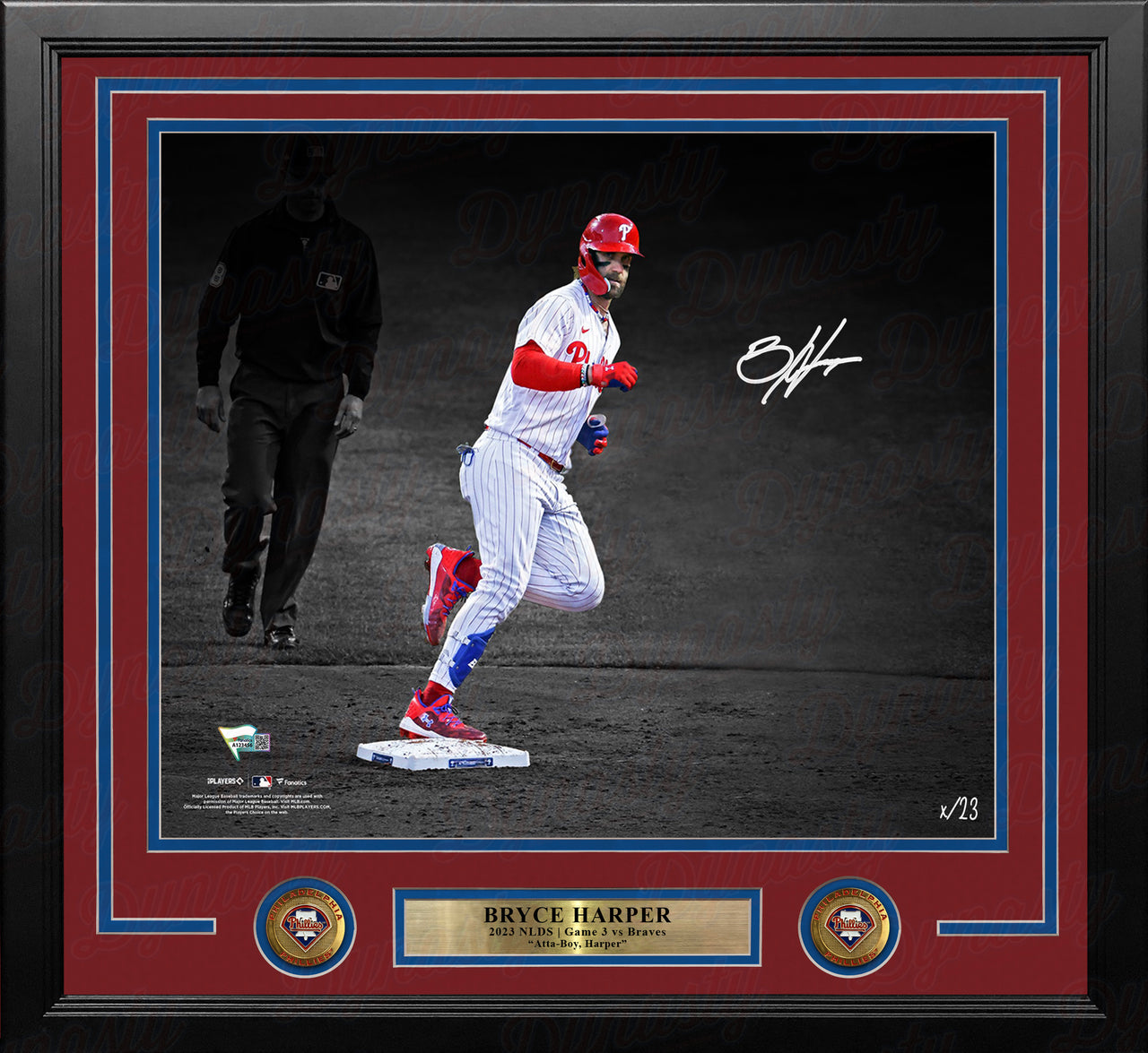 Bryce Harper Stares Down Arcia Philadelphia Phillies Autographed 16" x 20" Framed Blackout Photo
