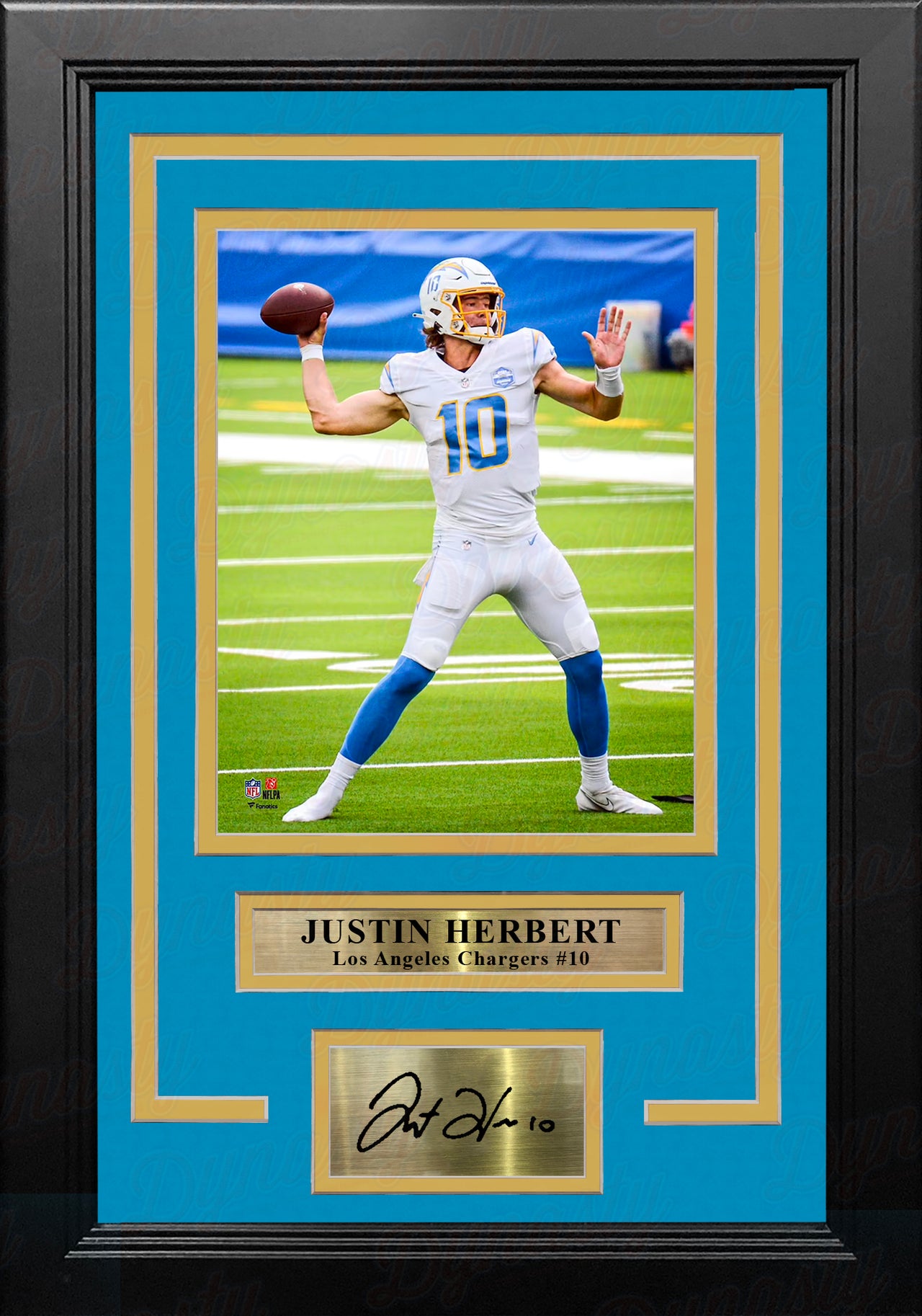 Justin Herbert in Action Los Angeles Chargers 8" x 10" Framed Football Photo with Engraved Autograph