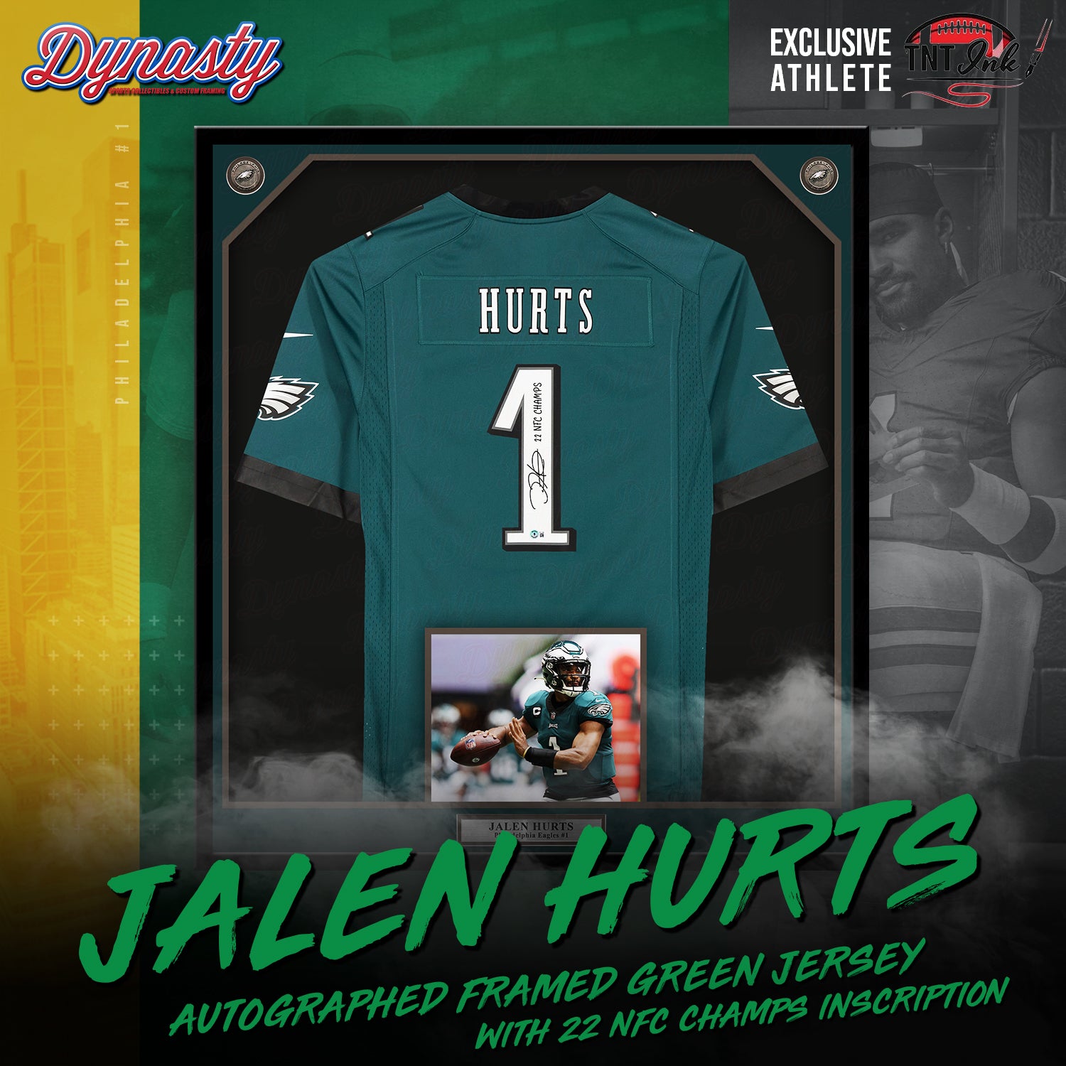 Jalen Hurts Autographed Philadelphia Eagles Framed Nike Jersey | Pre-Sale  Opportunity - Green / '22 NFC Champs'