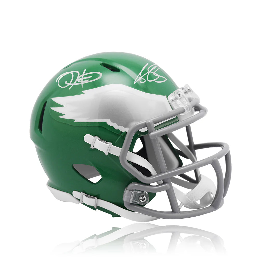 Jalen Hurts & AJ Brown Philadelphia Eagles Autographed Full-Size Alternate Kelly Green Speed Helmet