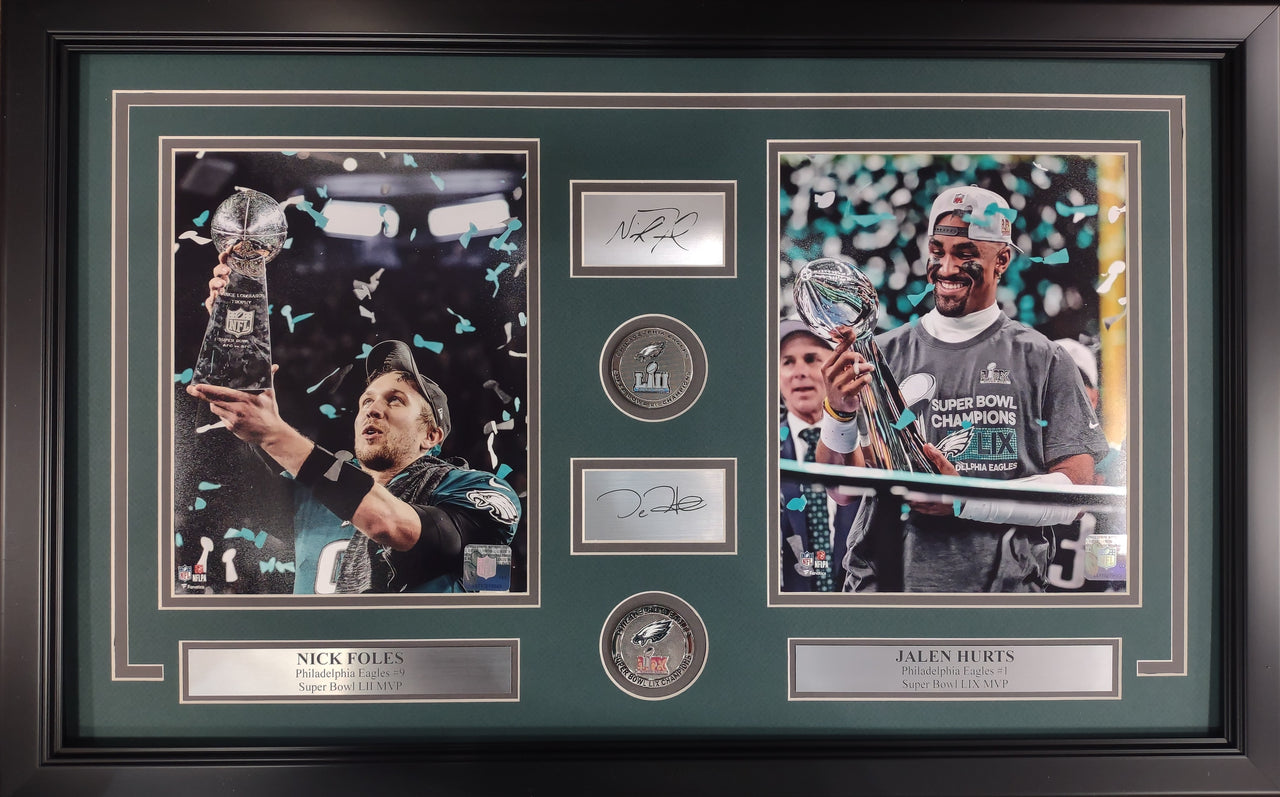 Nick Foles & Jalen Hurts Philadelphia Eagles Framed Super Bowl Trophy Collage w. Engraved Signatures