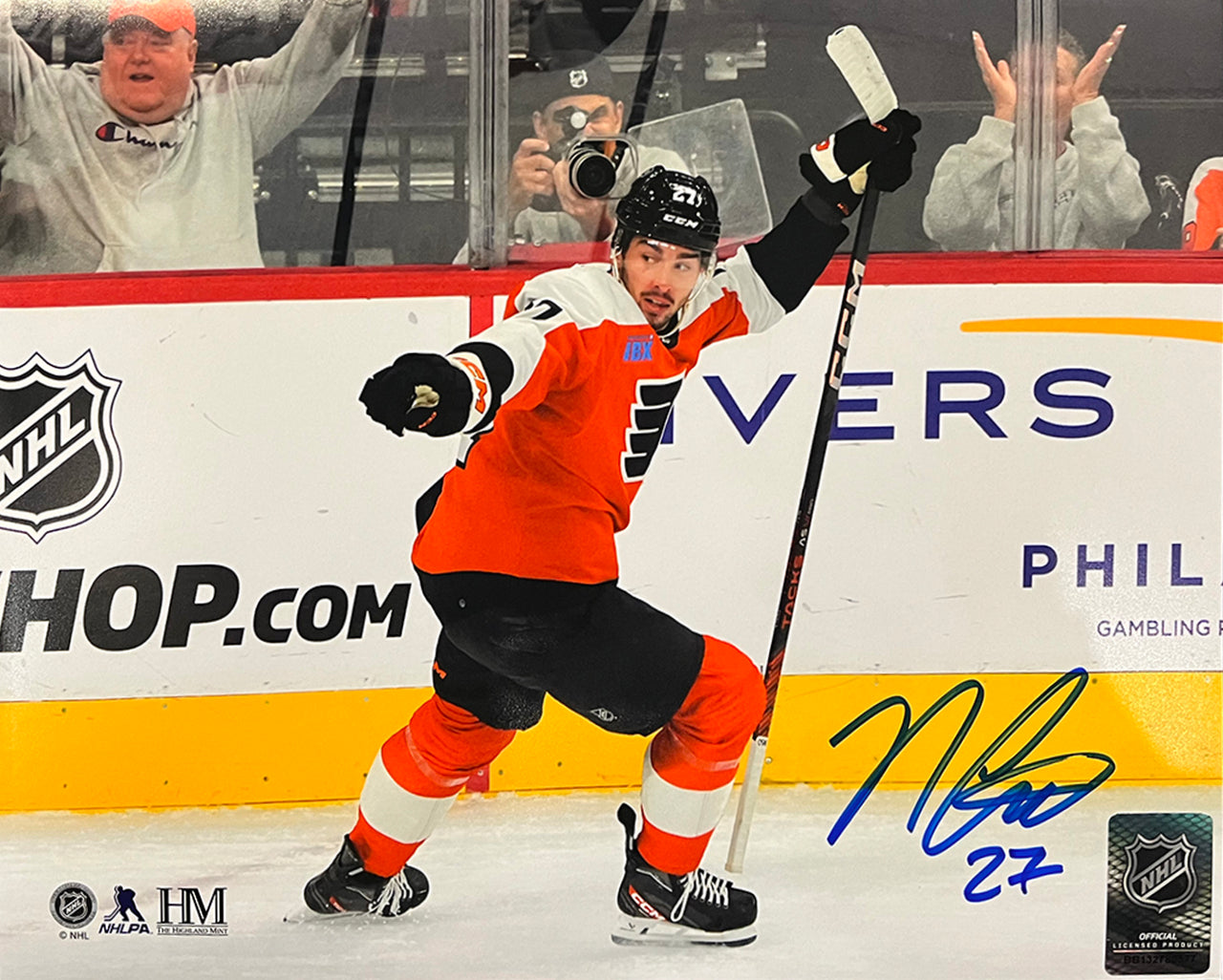Noah Cates Celebration Autographed Philadelphia Flyers 8" x 10" Hockey Photo