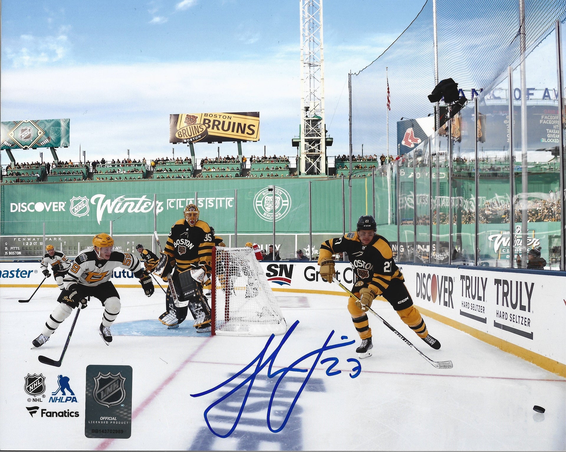 Hampus Lindholm Autographed Fenway Park Green Monster Photo - Dynasty Sports & Framing 