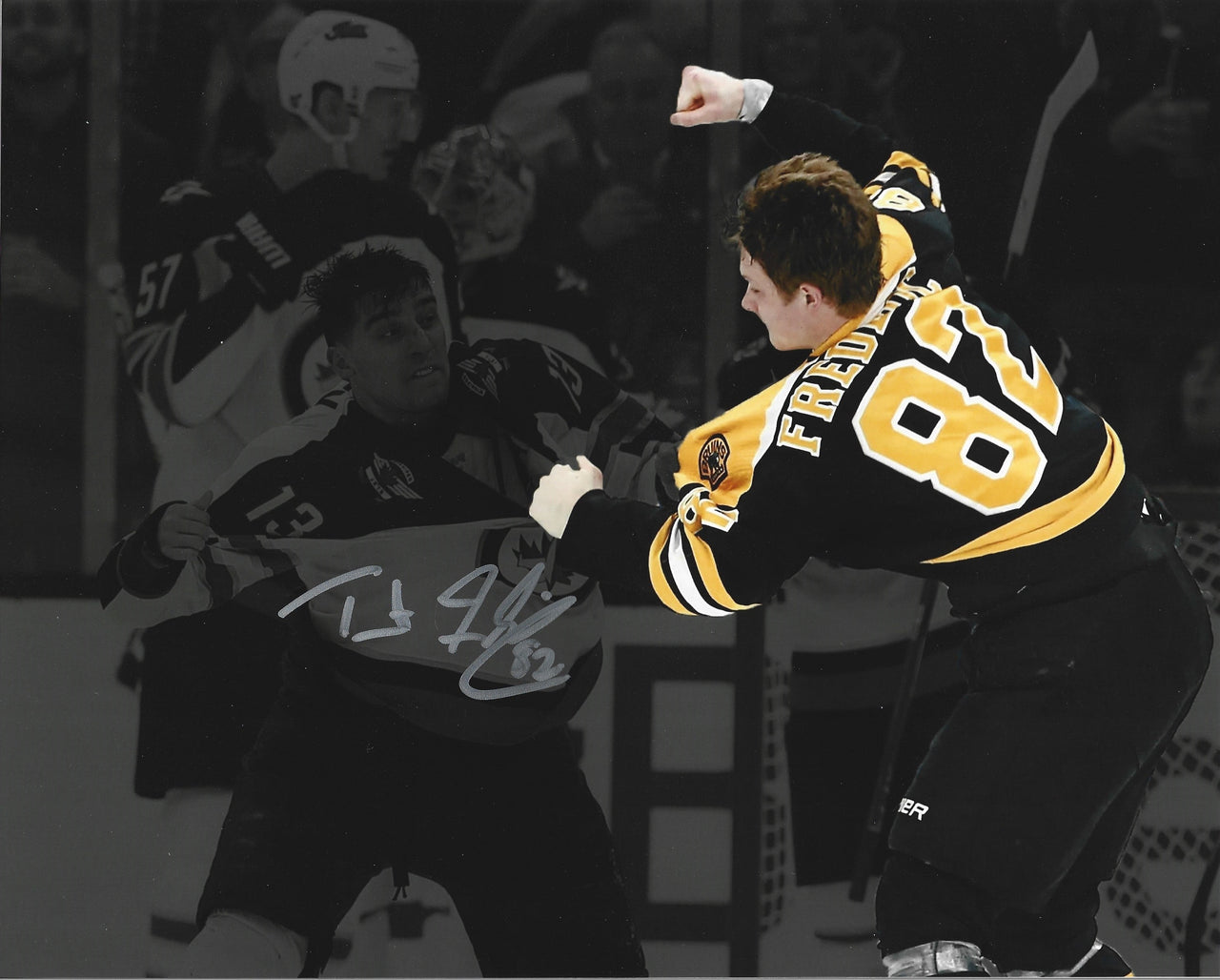 Trent Frederic Autographed Fight Boston Bruins Hockey Photo - Dynasty Sports & Framing 