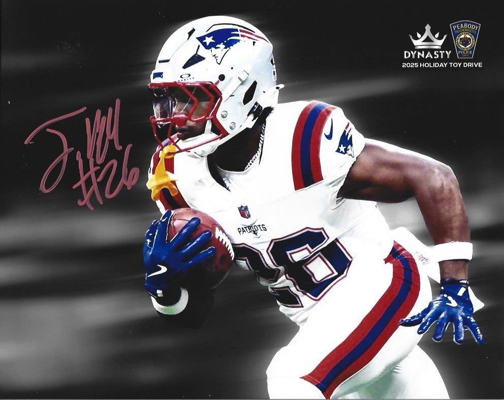 Terrell Jennings in White New England Patriots Autographed 8" x 10" Football Photo