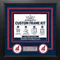 Cleveland Indians Custom MLB Baseball Picture Frame Kit with Navy Blue Matting, Red Trim, a Silver Nameplate, and Indians logos