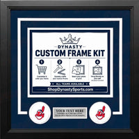 Cleveland Indians Custom MLB Baseball Picture Frame Kit with Navy Blue Matting, White Trim, a Silver Nameplate, and Indians logos