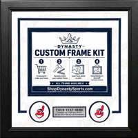 Cleveland Indians Custom MLB Baseball Picture Frame Kit with White Matting, Navy Blue Trim, a Silver Nameplate, and Indians logos