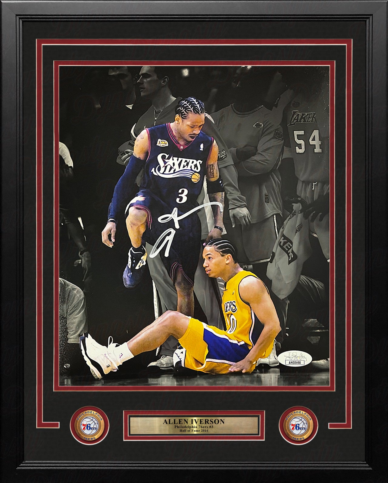 Allen Iverson Standing Over Tyronn Lue Philadelphia 76ers Autographed Framed Blackout Photo