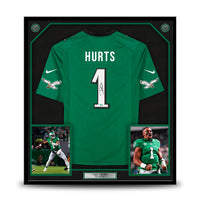 Jalen Hurts Philadelphia Eagles Autographed Framed Kelly Green Alternate Jersey