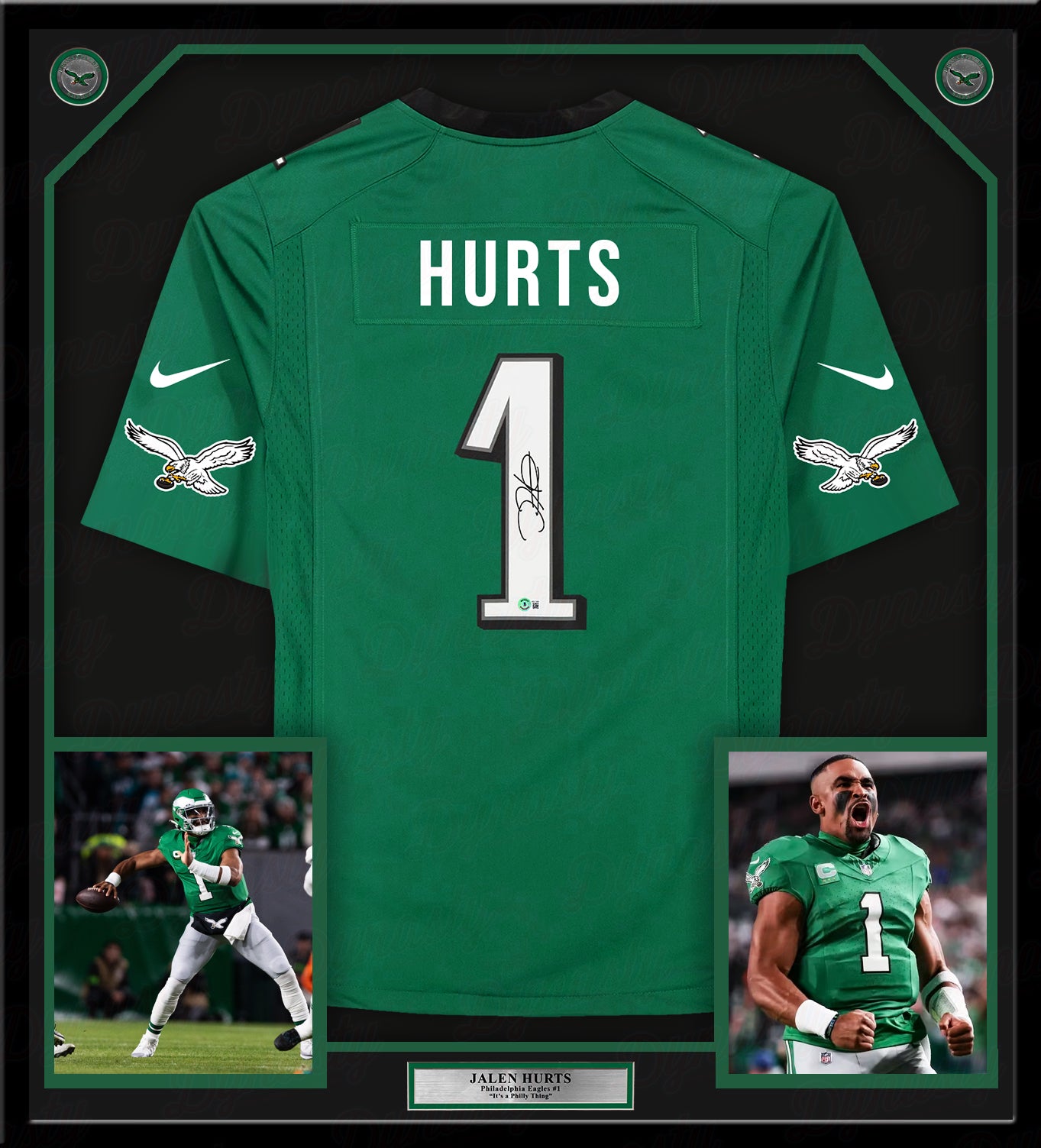 Jalen Hurts Philadelphia Eagles Autographed Framed Kelly Green Alternate Jersey