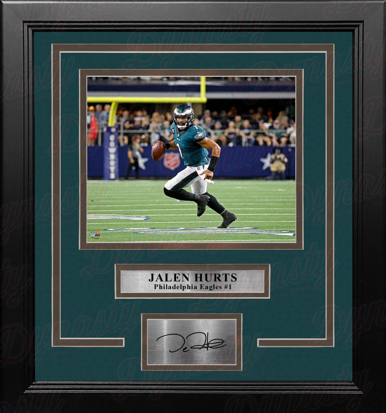 Jalen Hurts Running Action Philadelphia Eagles 8x10 Framed Football Photo with Engraved Autograph