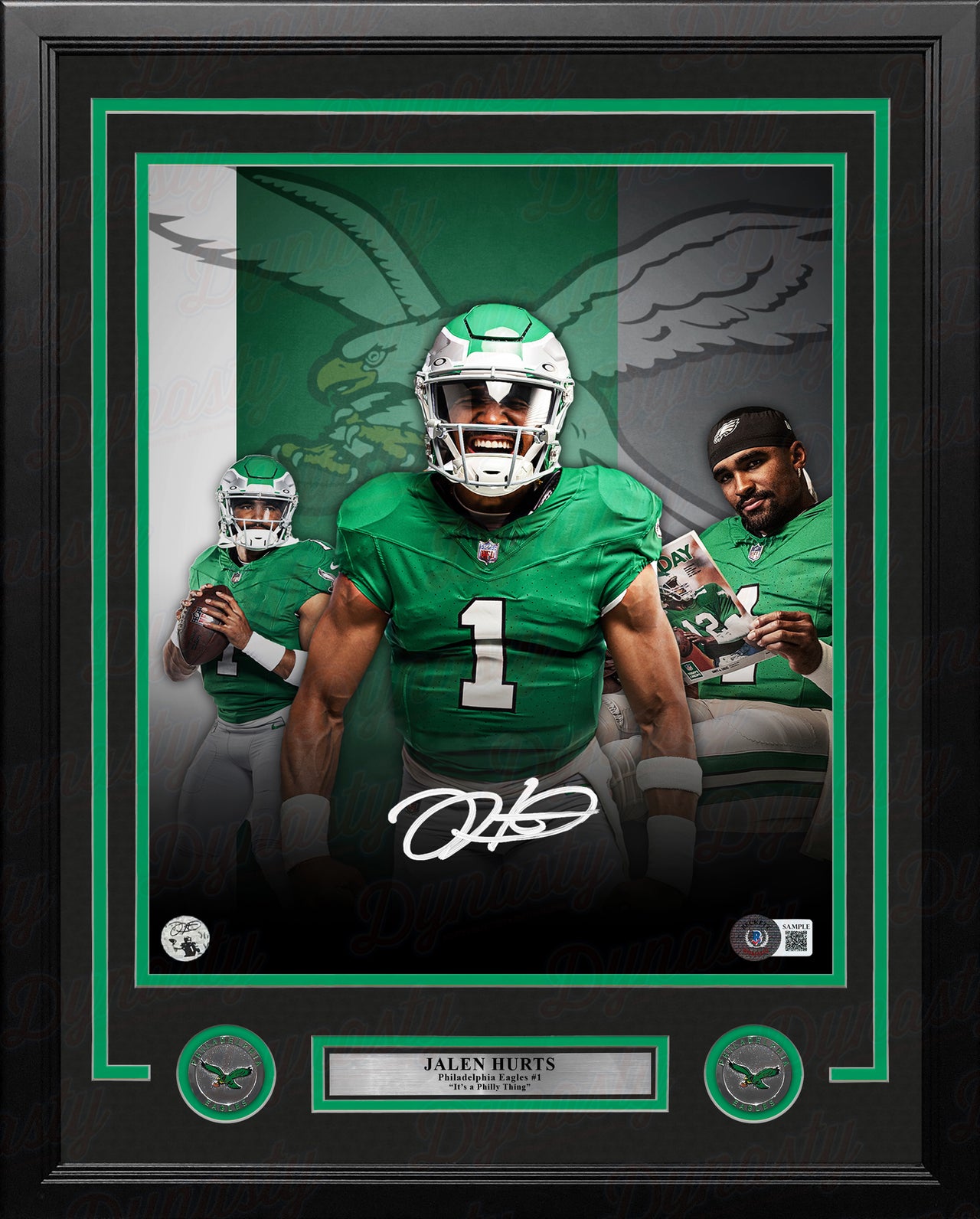 Jalen Hurts Philadelphia Eagles Autographed 11" x 14" Framed Kelly Green Collage Football Photo