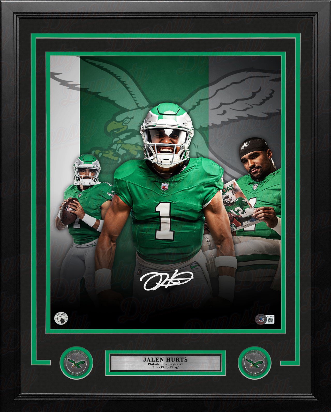 Jalen Hurts Philadelphia Eagles Autographed 16" x 20" Framed Kelly Green Collage Football Photo