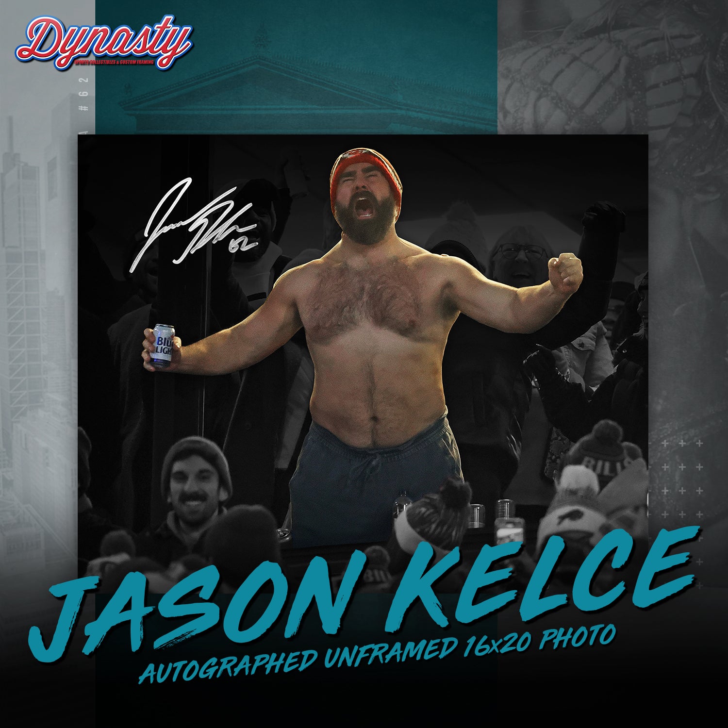 Jason Kelce Celebrates Buffalo Bills Mafia Photo | Retirement Pre-Sale Opportunity - Dynasty Sports & Framing 