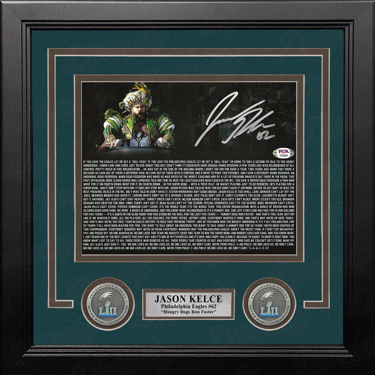 Jason Kelce Super Bowl Speech Text Philadelphia Eagles Autographed 8x10 Framed Photo - PSA - Dynasty Sports & Framing 
